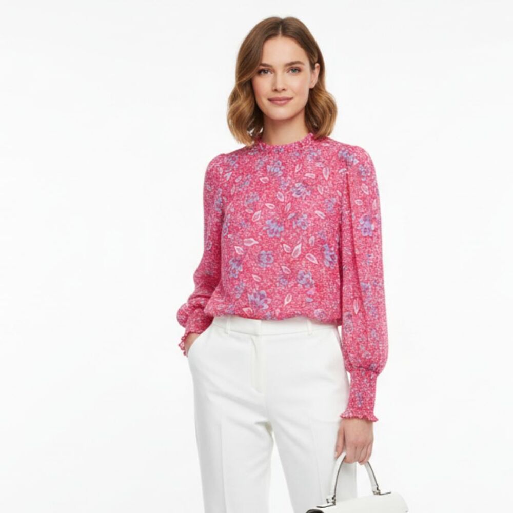 Joie Pink Print Long Sleeve Floral Print Blouse Top NEW M